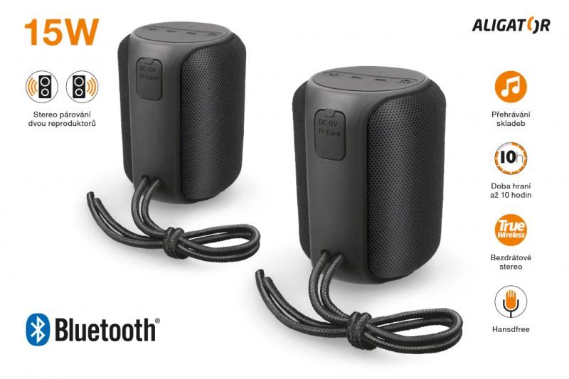Bluetooth outdoor reproduktor ALIGATOR STEREO ABS3, čierna