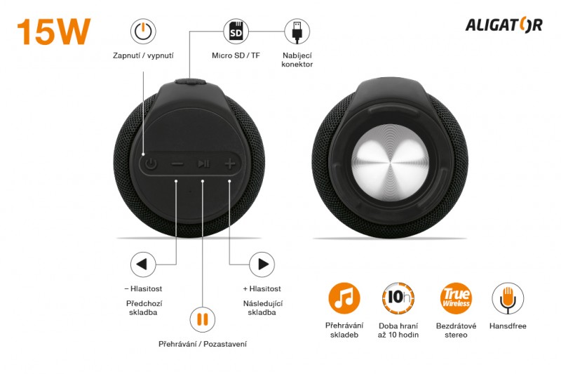 Bluetooth outdoor reproduktor ALIGATOR STEREO ABS3, čierna