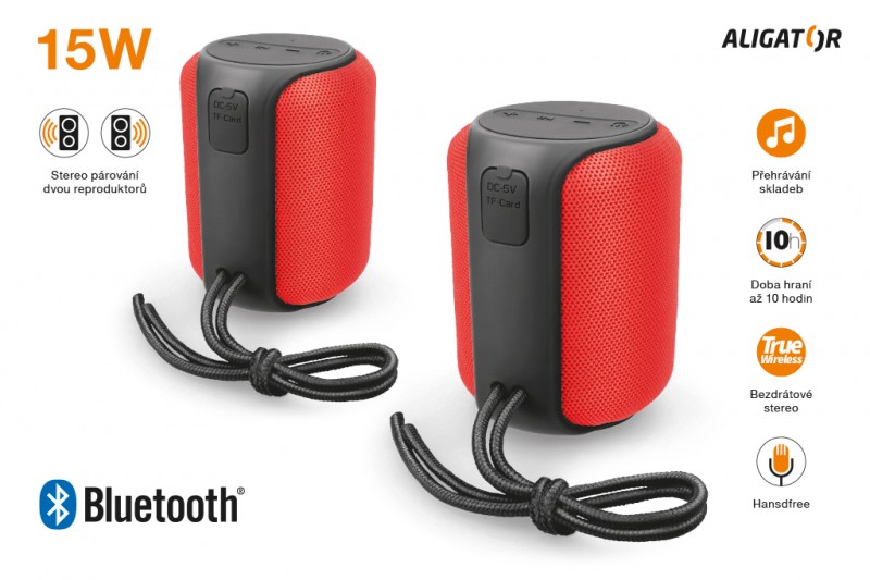 Bluetooth outdoor reproduktor ALIGATOR STEREO ABS3, červená