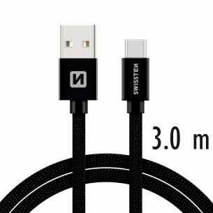 Dátový kábel Swissten Textile USB / USB-C, 3,0m, čierny