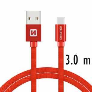 Dátový kábel Swissten Textile USB / USB-C, 3,0m, červený
