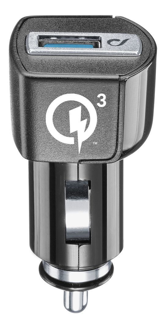 Nabíjací set USB autonabíjačky a USB-C kábla CellularLine, Qualcomm® Quick Charge ™ 3.0, 18W, čierna
