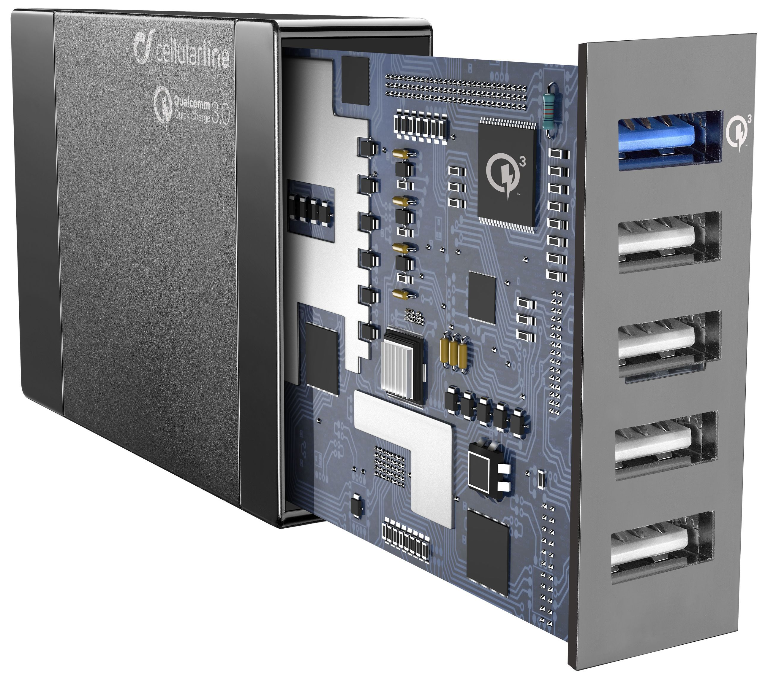 Univerzálna sieťová nabíjačka CellularLine Energy Station QC, 5x USB, Qualcomm Quick Charge 3.0, max 50W čierna