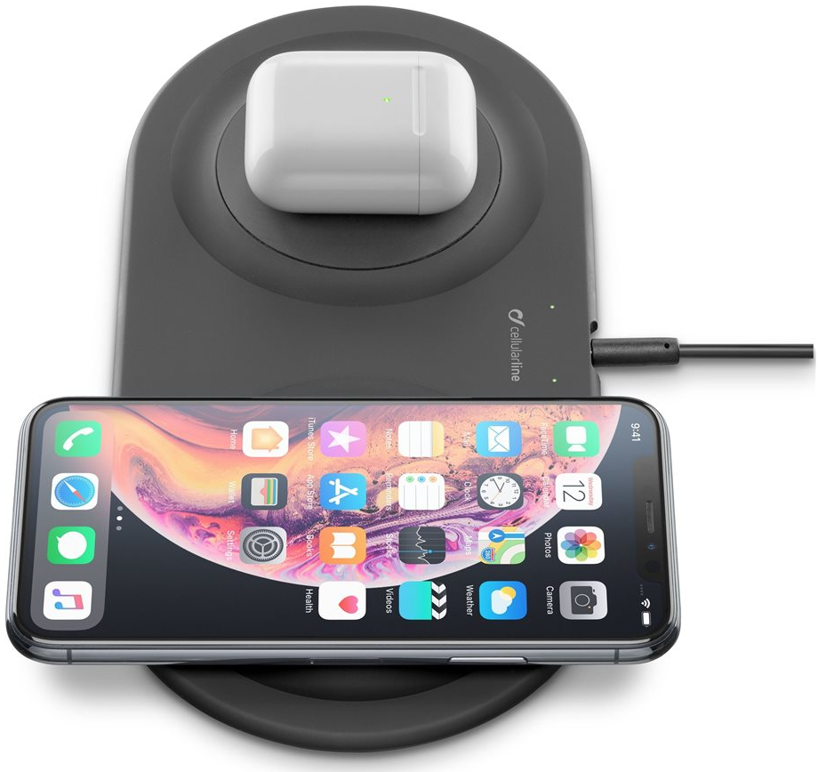 Bezdrôtová QI stanica CellularLine Wireless Fast Charger Dual, 2 x 10W, čierna