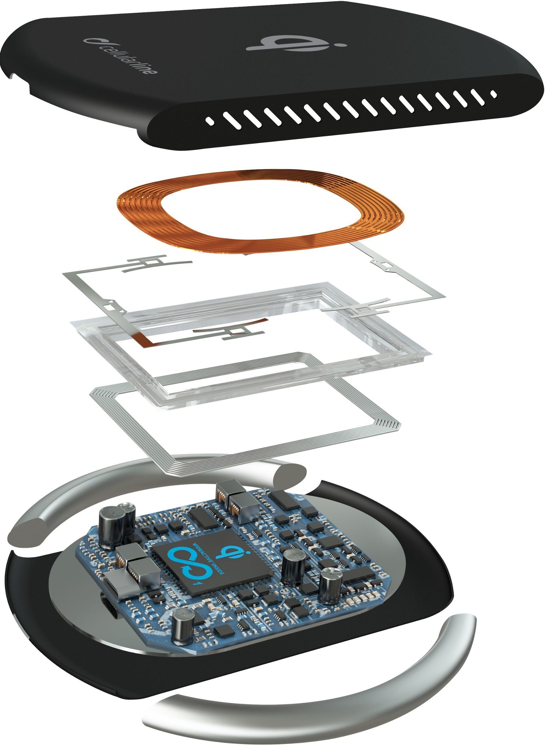 Bezdrôtová nabíjačka CellularLine Wireless Fast Charger + Fast Charge adaptér 10W, Qi štandard čierna