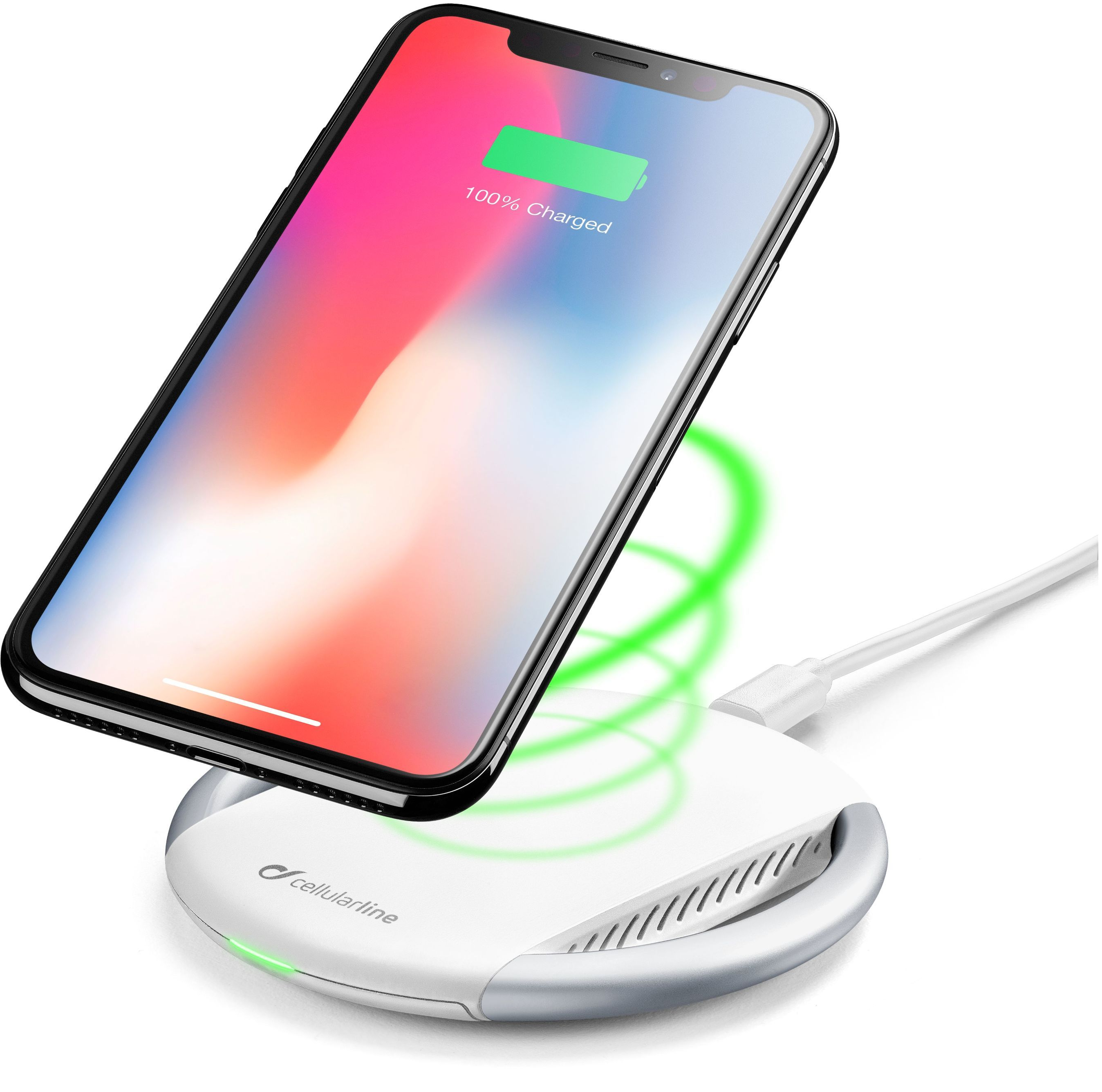 Bezdrôtová nabíjačka CellularLine Wireless Fast Charger + Fast Charge adaptér 10W, Qi štandard, biela