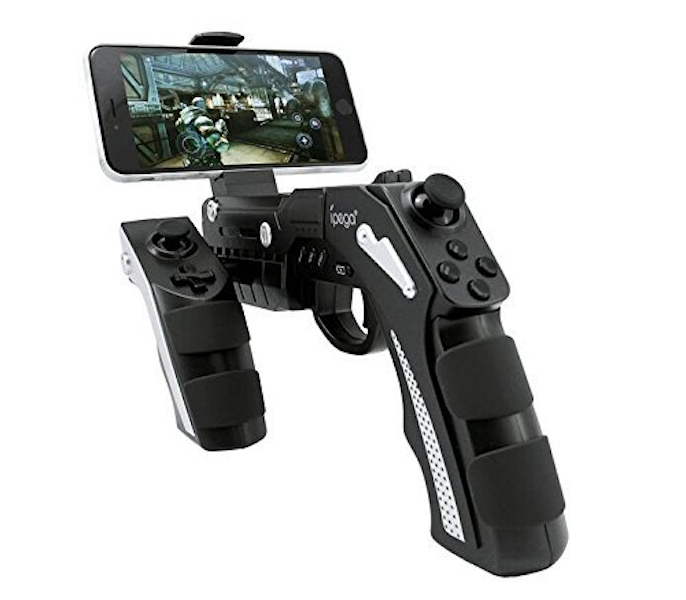 Bezdrôtový gamepad v tvare pištole iPega 9057 Phantom Shox čierna / biela