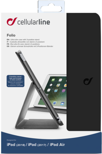 Puzdro so stojanom CellularLine Folio pre Apple iPad 9,7 "(2018) čierne