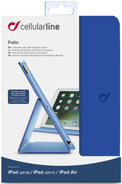 Puzdro so stojanom CellularLine Folio pre Apple iPad 9,7 "(2018) modré
