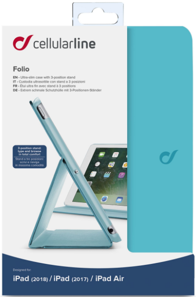 Puzdro so stojanom CellularLine Folio pre Apple iPad 9,7 "(2018) tyrkysové